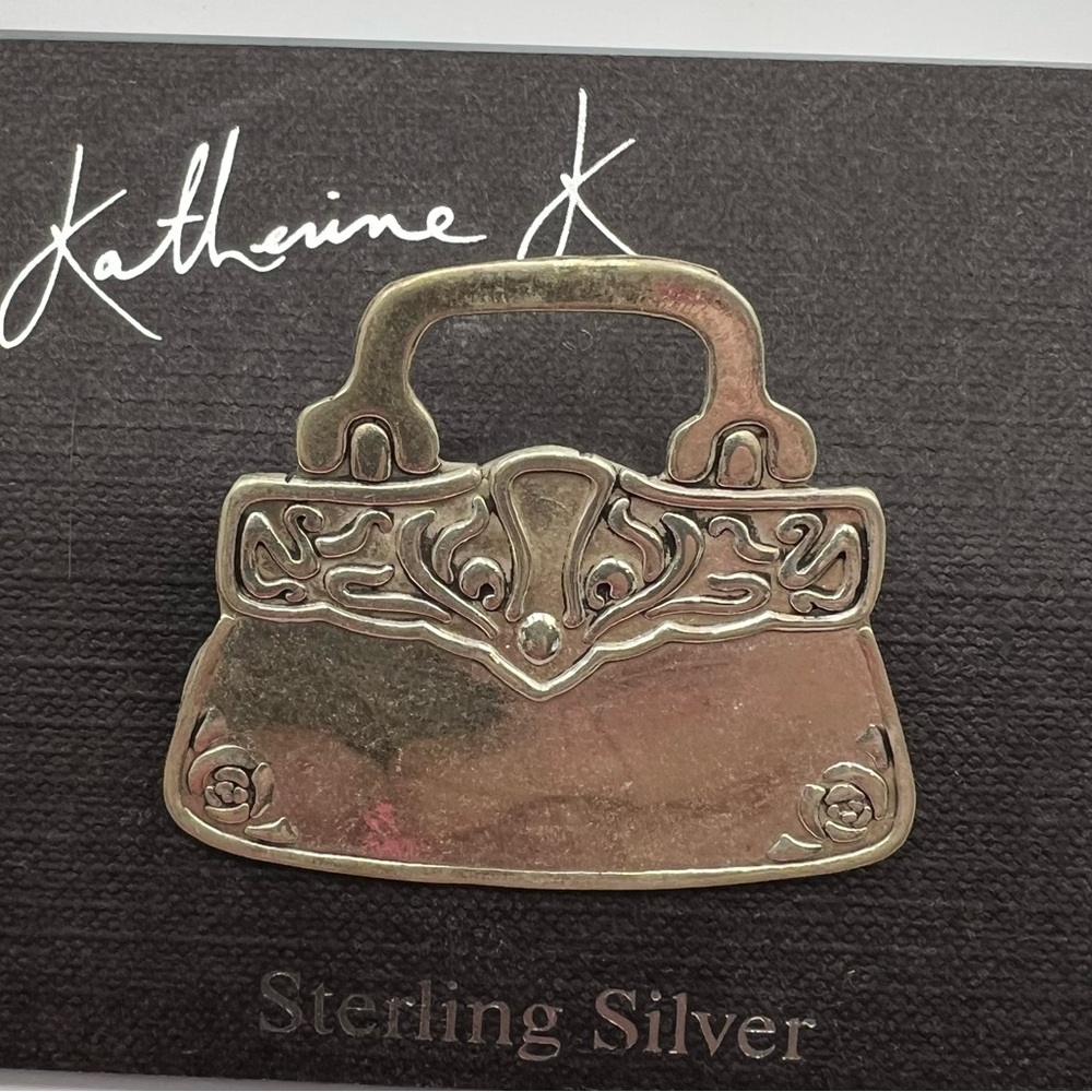 Sterling Silver Handbag Brooch - Silver